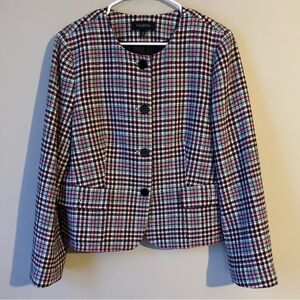 Talbots Pink Green Houndstooth Plaid Blazer